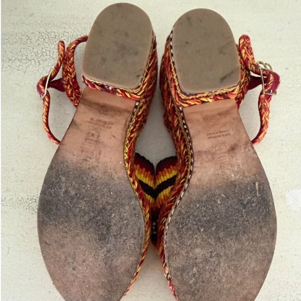 Antolina Paris Woven Textile Women Sz 8 Striped Platform Sandal Red/Yellow/Black